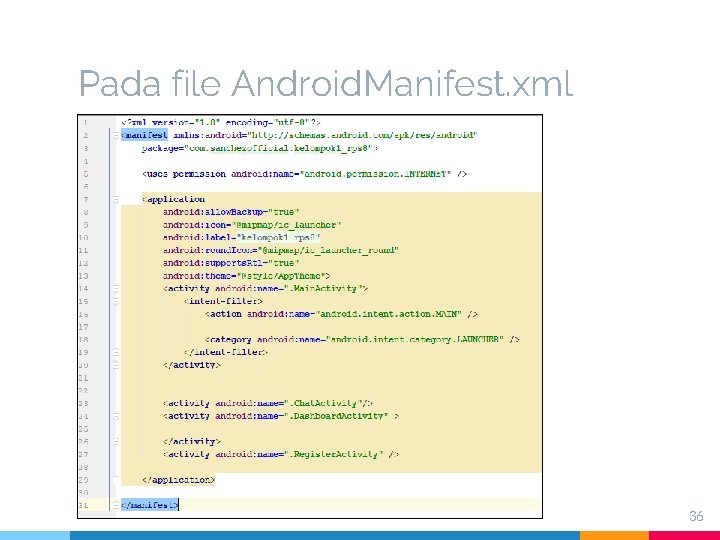 Pada file Android. Manifest. xml 36 