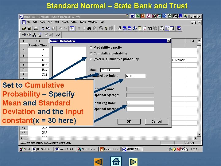 Standard Normal – State Bank and Trust Set to Cumulative Probability – Specify Mean