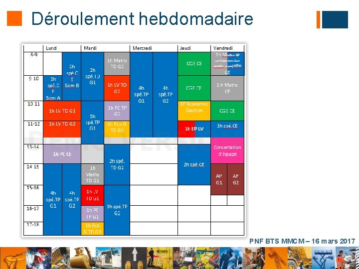 Déroulement hebdomadaire PNF BTS MMCM – 16 mars 2017 