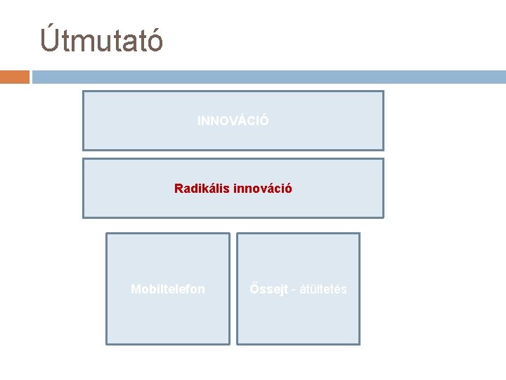 Útmutató INNOVÁCIÓ Radikális innováció Mobiltelefon Őssejt - átültetés 
