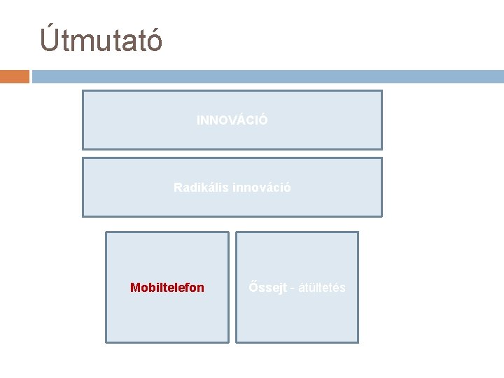 Útmutató INNOVÁCIÓ Radikális innováció Mobiltelefon Őssejt - átültetés 