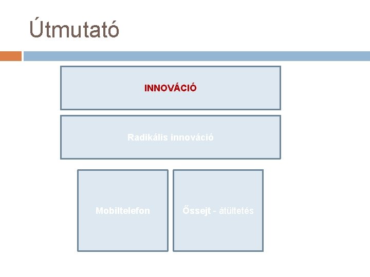 Útmutató INNOVÁCIÓ Radikális innováció Mobiltelefon Őssejt - átültetés 