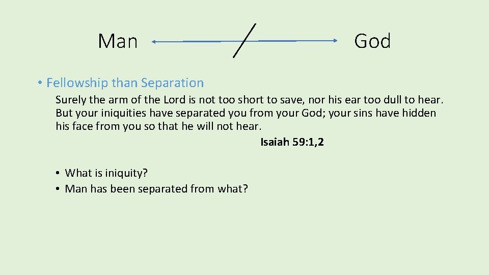 Man God • Fellowship than Separation Surely the arm of the Lord is not