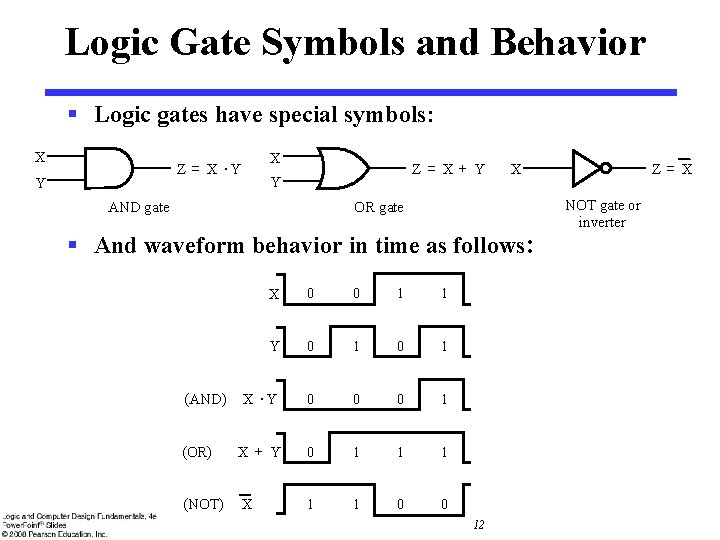 Logic Gate Symbols and Behavior § Logic gates have special symbols: X X Z Logic Gate Symbols and Behavior § Logic gates have special symbols: X X Z