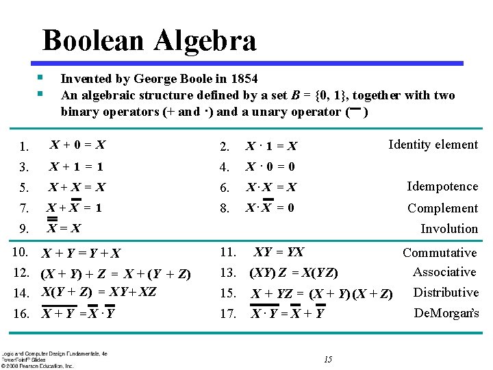 Boolean Algebra § § 1. 3. 5. 7. 9. Invented by George Boole in Boolean Algebra § § 1. 3. 5. 7. 9. Invented by George Boole in