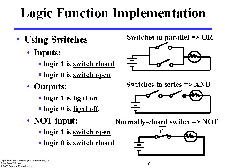 Logic Function Implementation § Using Switches in parallel => OR • Inputs: § logic Logic Function Implementation § Using Switches in parallel => OR • Inputs: § logic