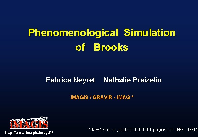 Phenomenological Simulation of Brooks Fabrice Neyret Nathalie Praizelin i. MAGIS / GRAVIR - IMAG