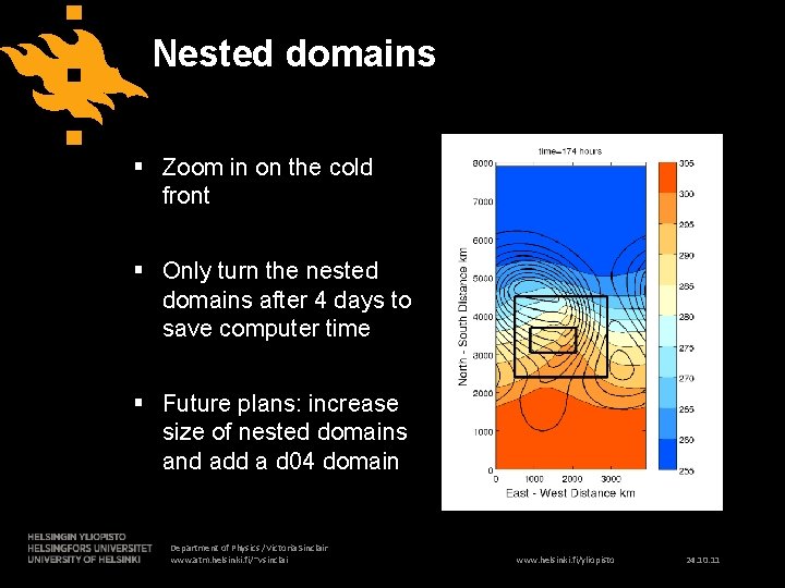 Nested domains § Zoom in on the cold front § Only turn the nested