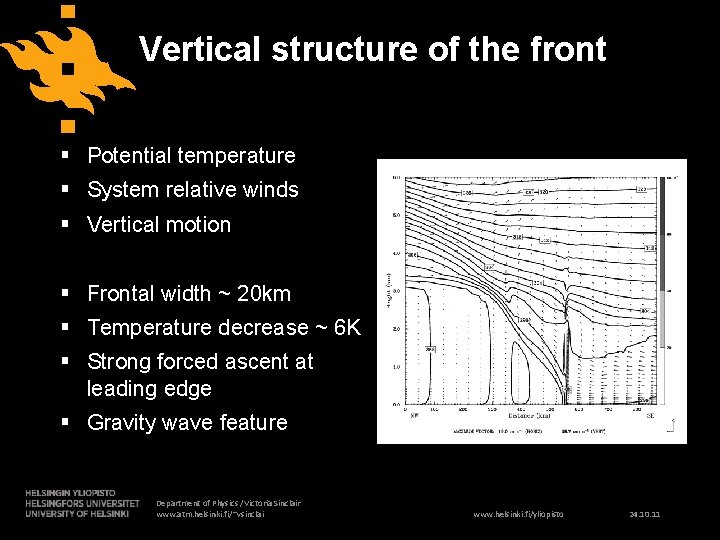 Vertical structure of the front § Potential temperature § System relative winds § Vertical