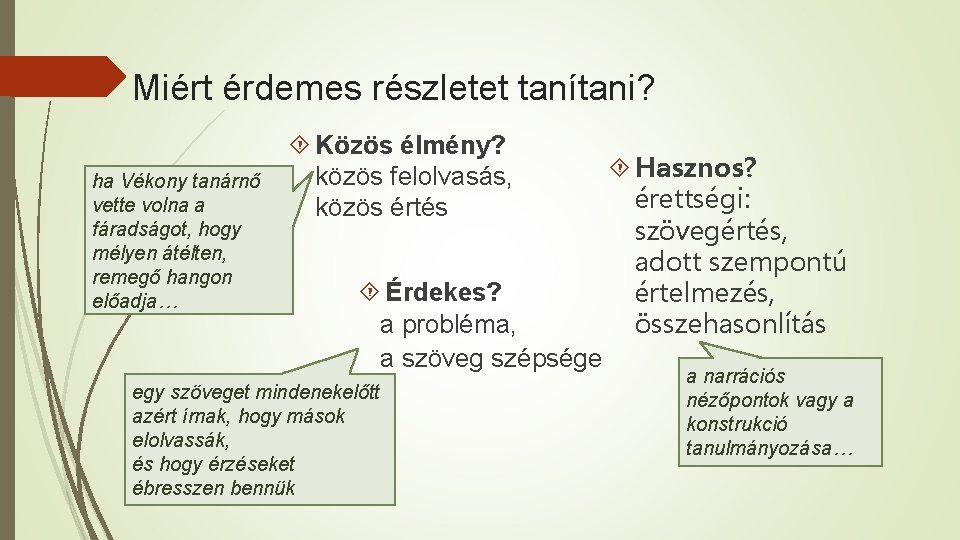 Miért érdemes részletet tanítani? ha Vékony tanárnő vette volna a fáradságot, hogy mélyen átélten,