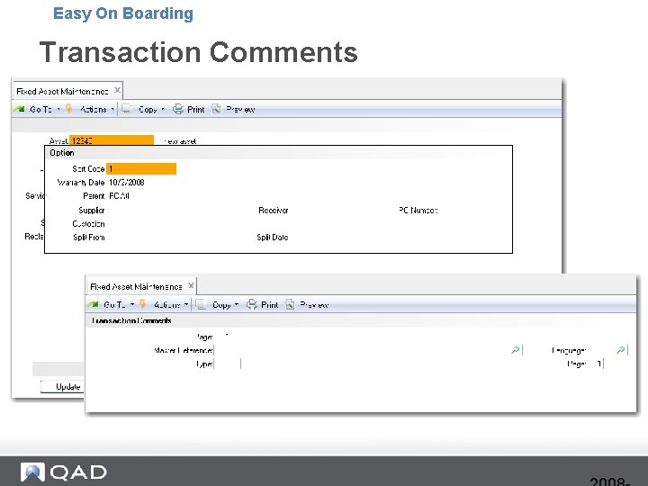 Easy On Boarding Transaction Comments 