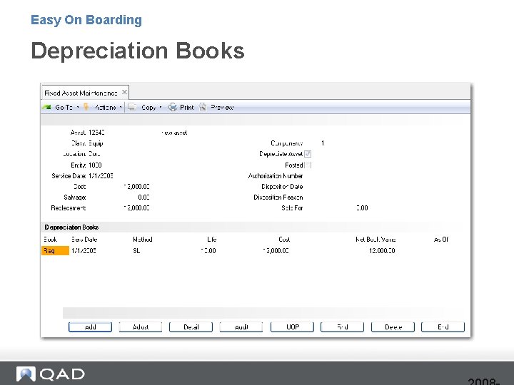 Easy On Boarding Depreciation Books 