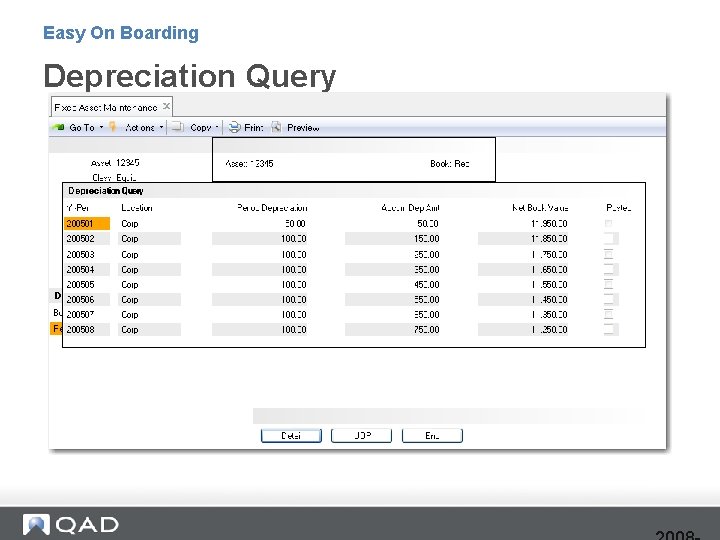 Easy On Boarding Depreciation Query 
