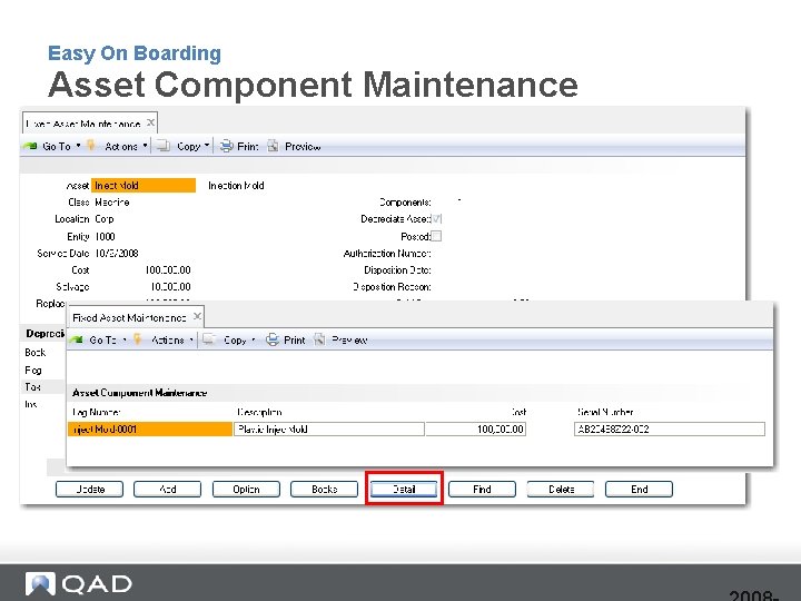 Easy On Boarding Asset Component Maintenance 
