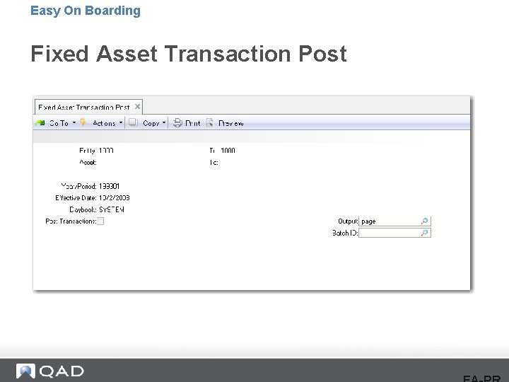 Easy On Boarding Fixed Asset Transaction Post 