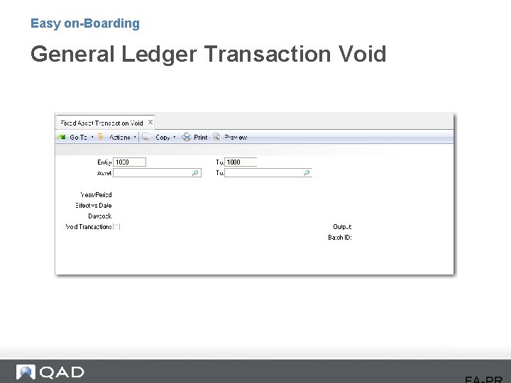 Easy on-Boarding General Ledger Transaction Void 