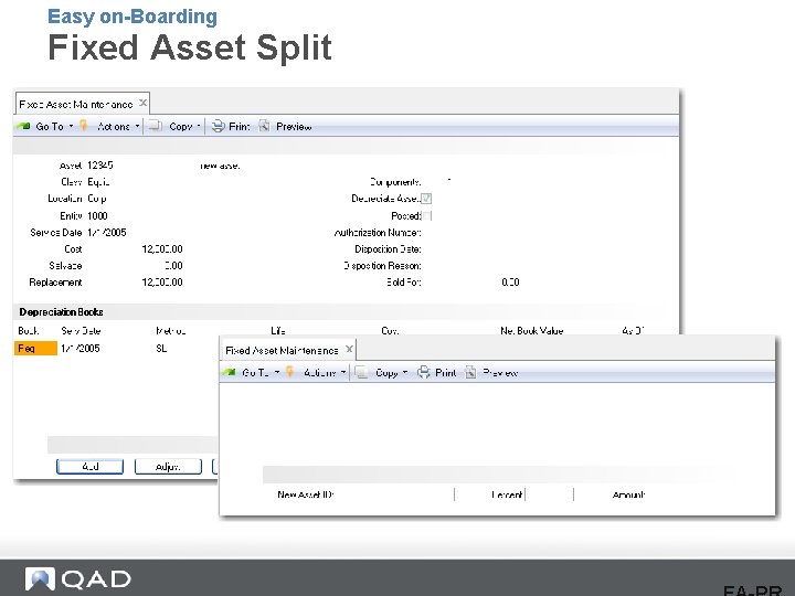 Easy on-Boarding Fixed Asset Split 