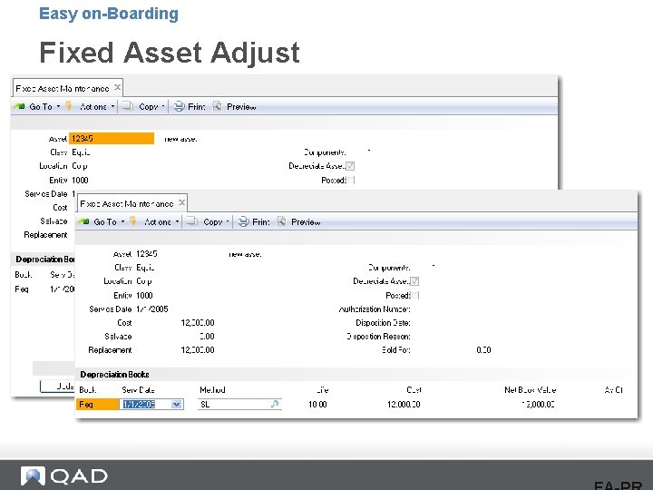 Easy on-Boarding Fixed Asset Adjust 