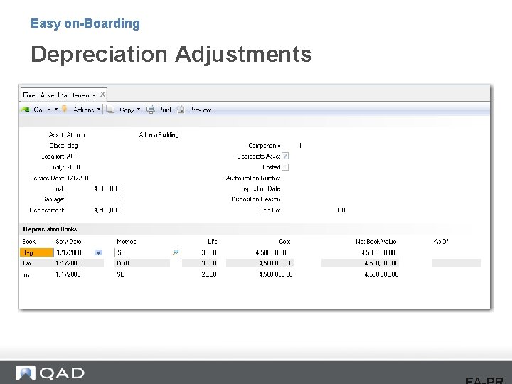 Easy on-Boarding Depreciation Adjustments 