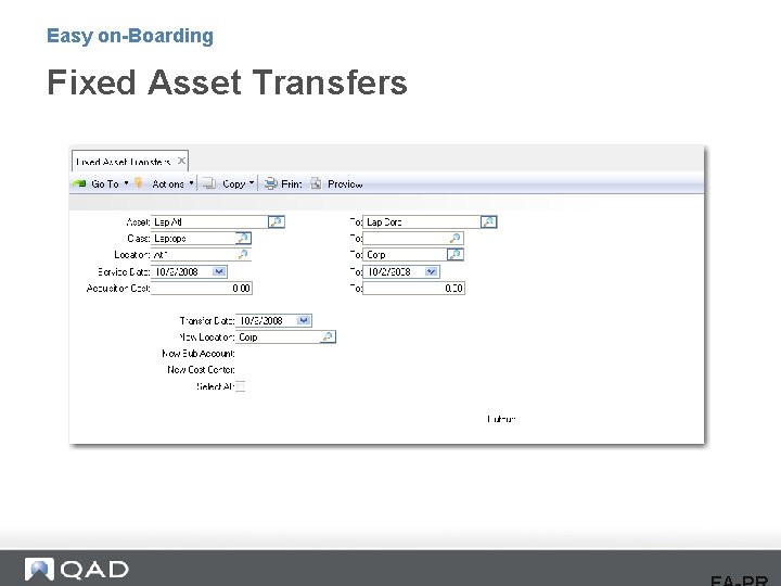 Easy on-Boarding Fixed Asset Transfers 