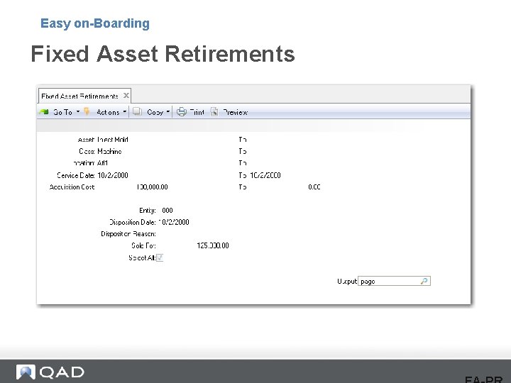 Easy on-Boarding Fixed Asset Retirements 