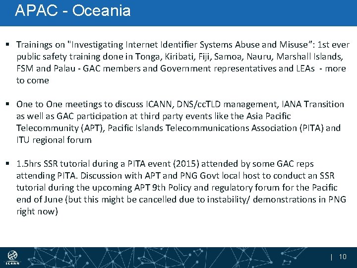 APAC - Oceania § Trainings on "Investigating Internet Identifier Systems Abuse and Misuse”: 1