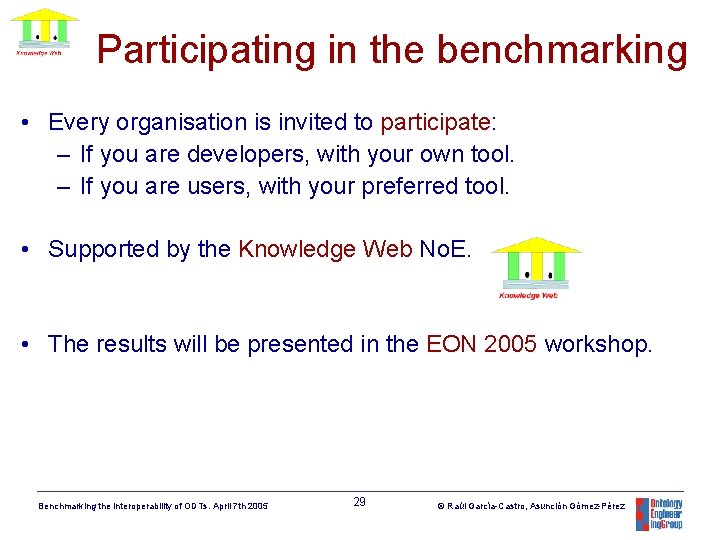 Participating in the benchmarking • Every organisation is invited to participate: – If you