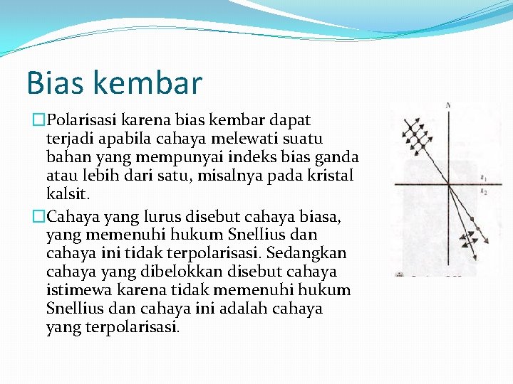 Bias kembar �Polarisasi karena bias kembar dapat terjadi apabila cahaya melewati suatu bahan yang