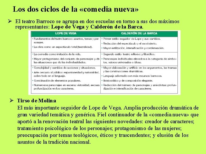 Los dos ciclos de la «comedia nueva» Ø El teatro Barroco se agrupa en Los dos ciclos de la «comedia nueva» Ø El teatro Barroco se agrupa en