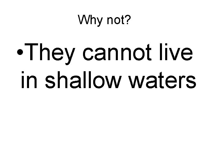 Why not? • They cannot live in shallow waters 