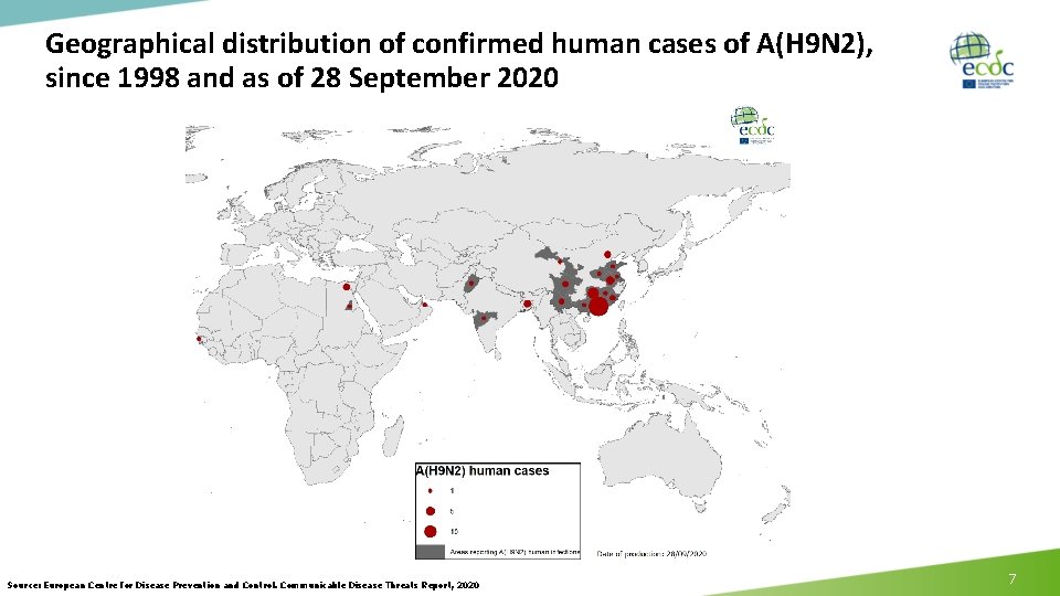 Geographical distribution of confirmed human cases of A(H 9 N 2), since 1998 and Geographical distribution of confirmed human cases of A(H 9 N 2), since 1998 and