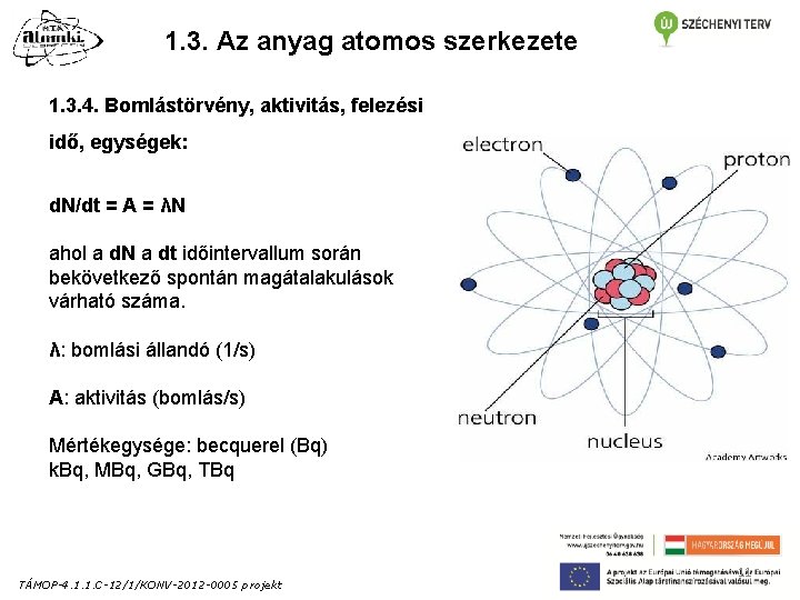 1. 3. Az anyag atomos szerkezete 1. 3. 4. Bomlástörvény, aktivitás, felezési idő, egységek: 1. 3. Az anyag atomos szerkezete 1. 3. 4. Bomlástörvény, aktivitás, felezési idő, egységek: