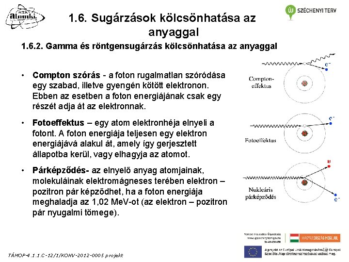 1. 6. Sugárzások kölcsönhatása az anyaggal 1. 6. 2. Gamma és röntgensugárzás kölcsönhatása az 1. 6. Sugárzások kölcsönhatása az anyaggal 1. 6. 2. Gamma és röntgensugárzás kölcsönhatása az