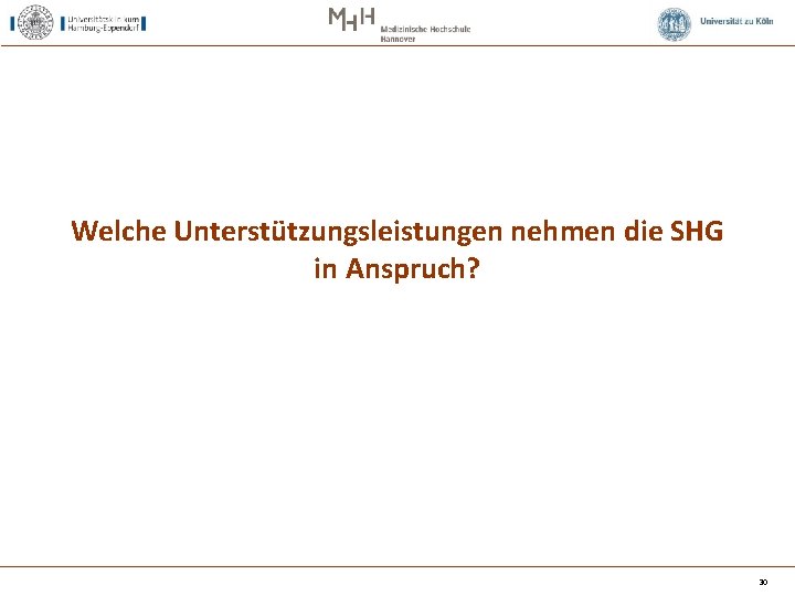 Welche Unterstützungsleistungen nehmen die SHG in Anspruch? 30 