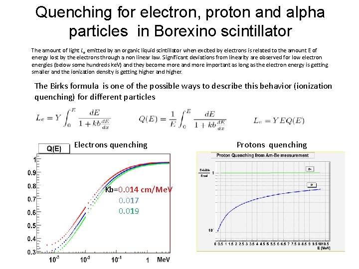 Quenching for electron, proton and alpha particles in Borexino scintillator The amount of light