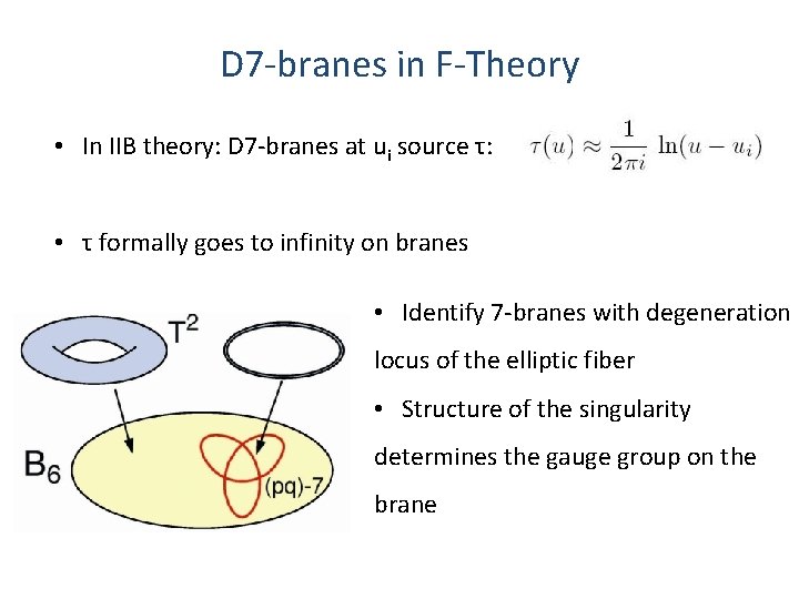 D 7 -branes in F-Theory • In IIB theory: D 7 -branes at ui
