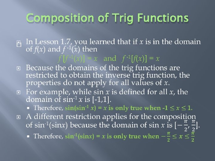 Composition of Trig Functions � 