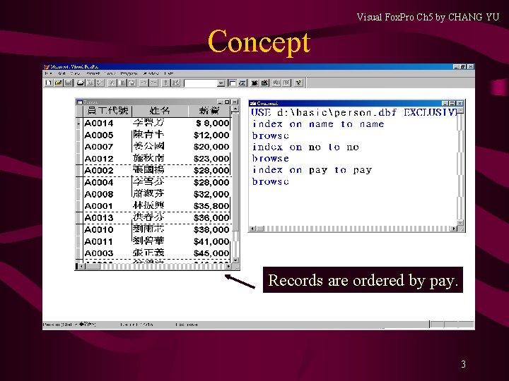 Visual Fox. Pro Ch 5 by CHANG YU Concept Records are ordered by pay. Visual Fox. Pro Ch 5 by CHANG YU Concept Records are ordered by pay.