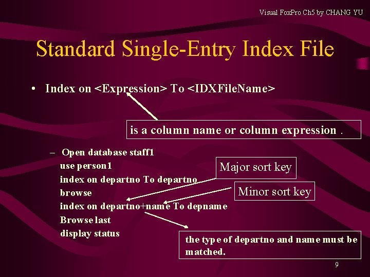 Visual Fox. Pro Ch 5 by CHANG YU Standard Single-Entry Index File • Index Visual Fox. Pro Ch 5 by CHANG YU Standard Single-Entry Index File • Index