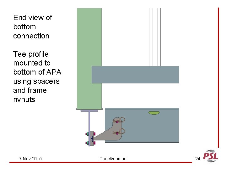 End view of bottom connection Tee profile mounted to bottom of APA using spacers