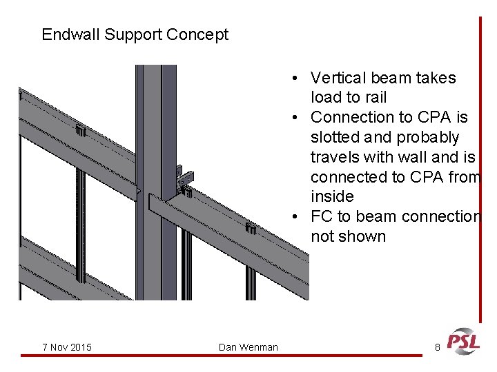 Endwall Support Concept • Vertical beam takes load to rail • Connection to CPA