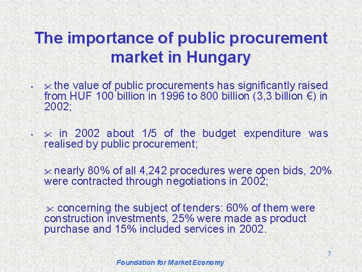 The importance of public procurement market in Hungary • the value of public procurements