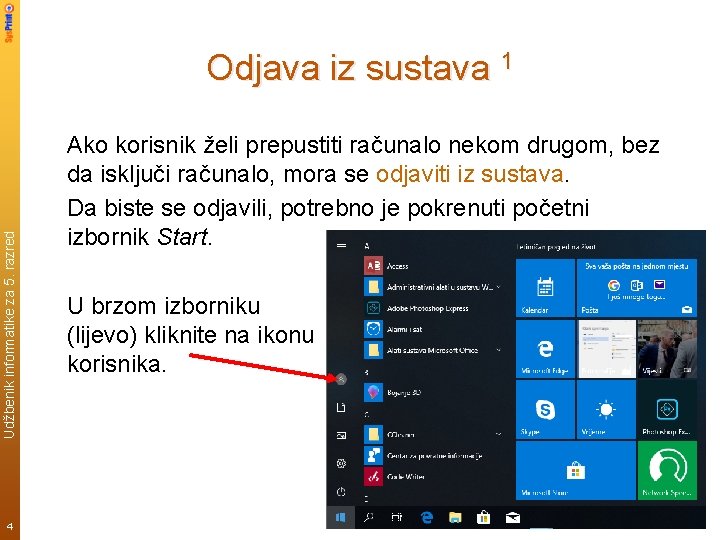 Udžbenik informatike za 5. razred Odjava iz sustava 1 4 Ako korisnik želi prepustiti