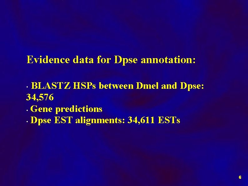 Evidence data for Dpse annotation: BLASTZ HSPs between Dmel and Dpse: 34, 576 •