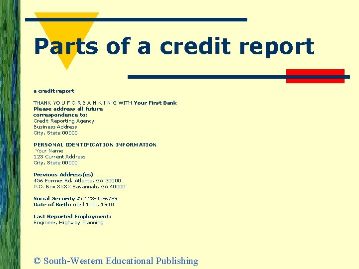 Parts of a credit report THANK YO U F O R B A N