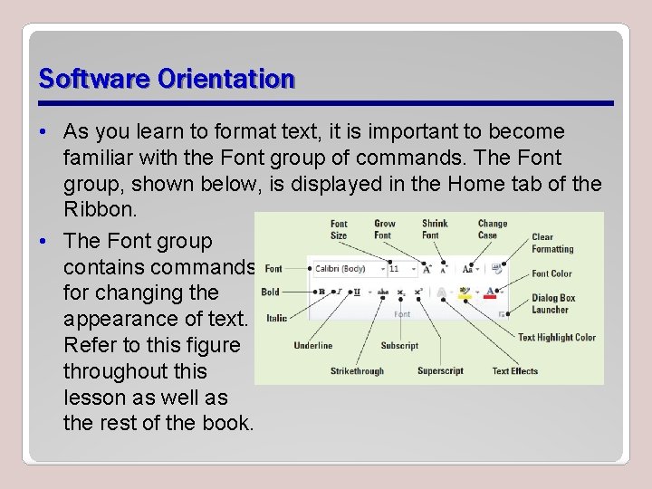 Software Orientation • As you learn to format text, it is important to become