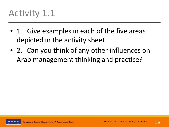 Activity 1. 1 • 1. Give examples in each of the five areas depicted