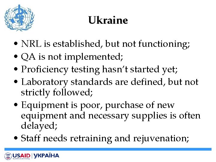 Ukraine • NRL is established, but not functioning; • QA is not implemented; •