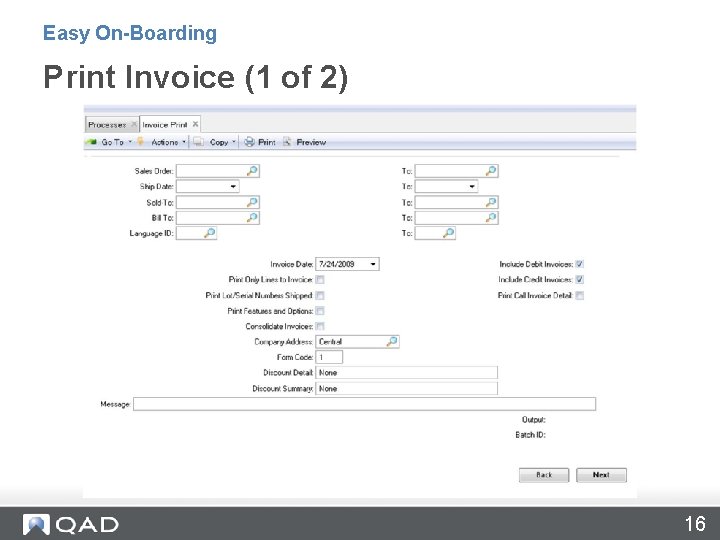 Easy On-Boarding Print Invoice (1 of 2) 16 