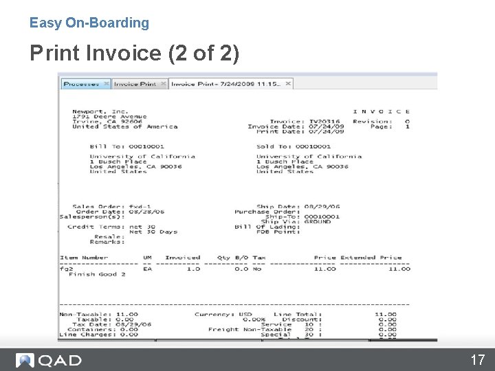 Easy On-Boarding Print Invoice (2 of 2) 17 